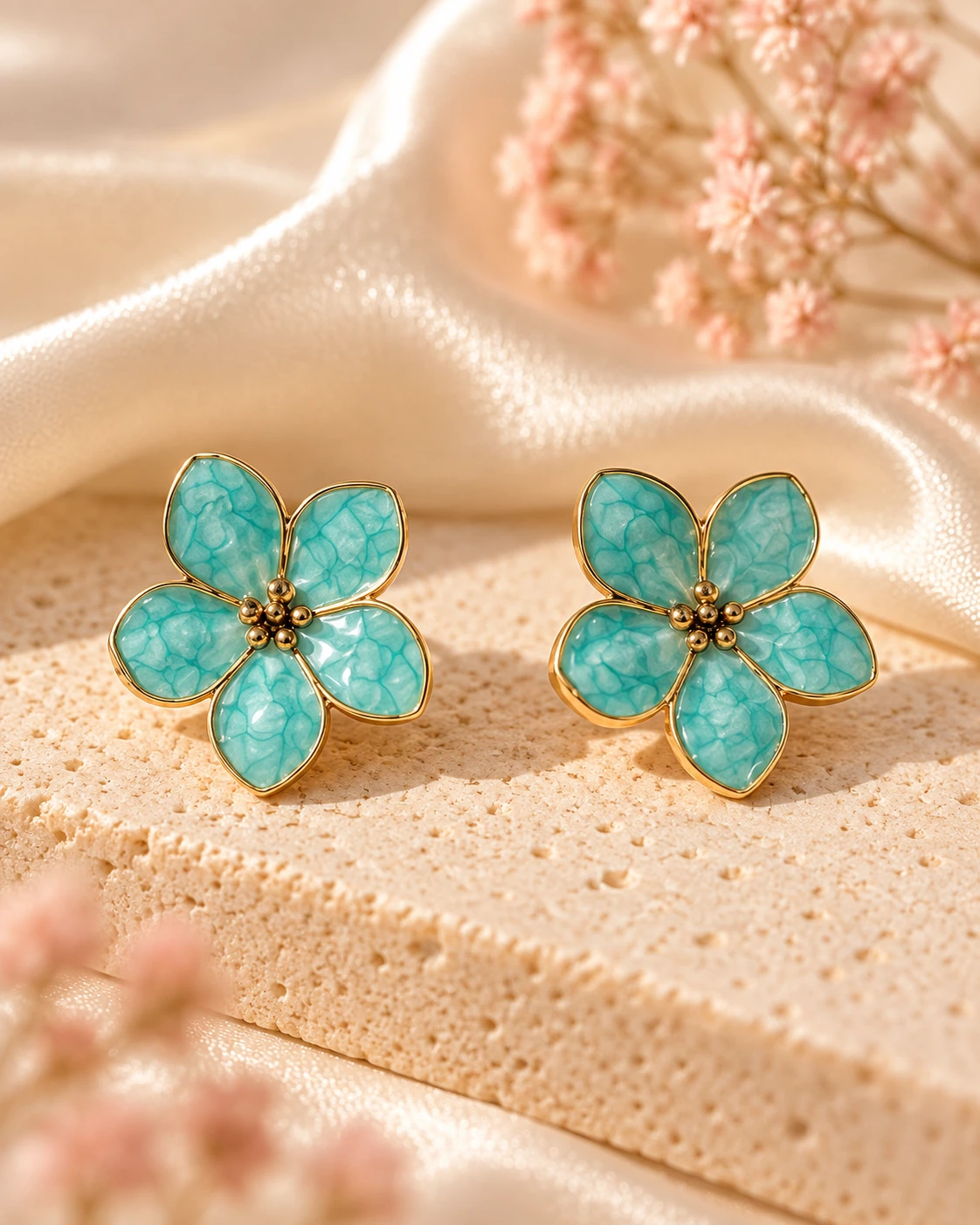 The little detail: turquoise petals framed in gold
